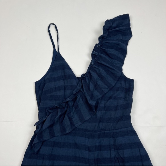 Tularosa Navy Blue Striped Ruffle Florence Cropped Jumpsuit - Picture 3 of 6